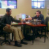Office mates having fun discussing trust